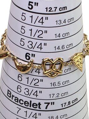 18K Gold‎  Plated Food Charm Bracelet Croissant Pretzel Pizza Heart Adjustable